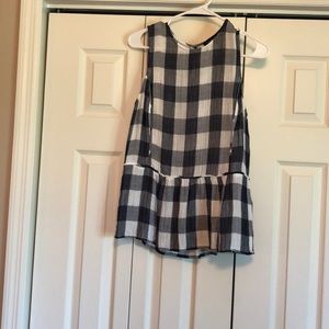 Navy and white plaid peplum blouse